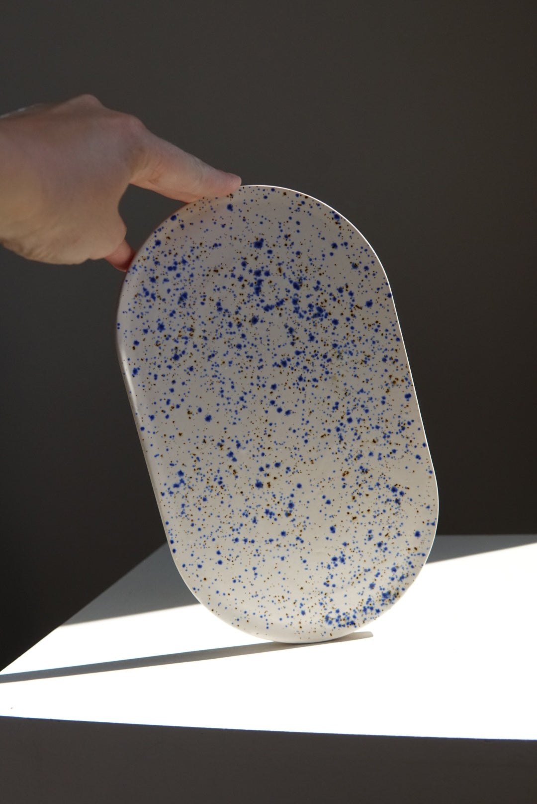 Speckled platter blue white